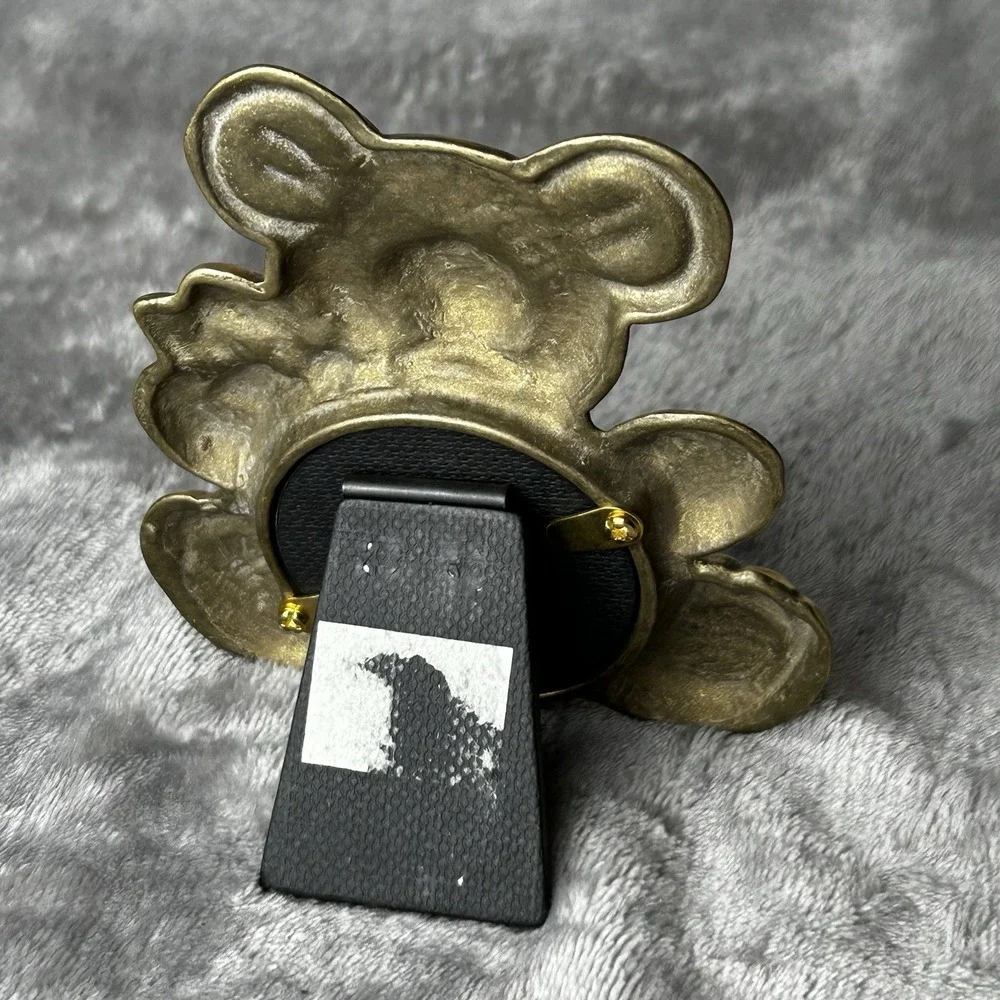 Vintage Brass Teddy Bear Shaped Frame 3D Cottagecore Country Decor Kids Room